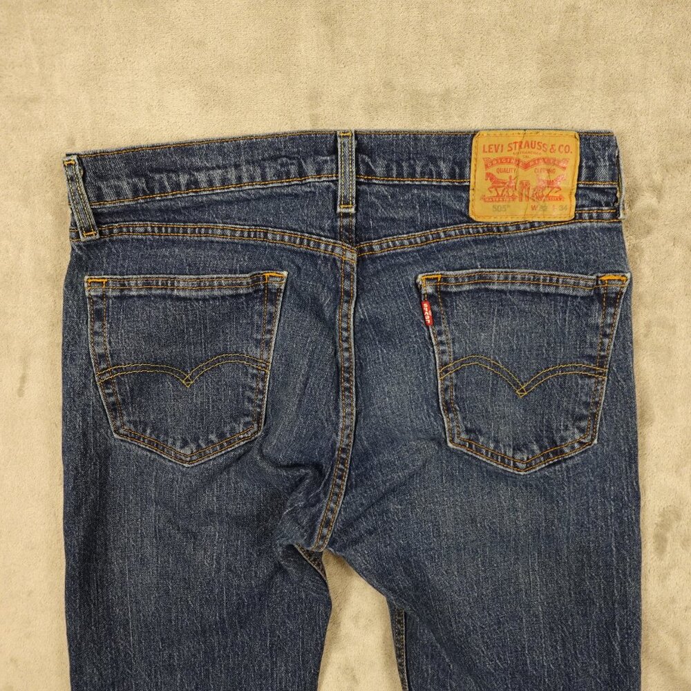 Levi's jeans 505 regular fit straight men's 32x34 stonewash blue denim red tab - Picture 9 of 13